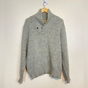 Vintage LL Bean Sweater Mens Medium Beige Wool Shawl Collar Outdoors Made in USA